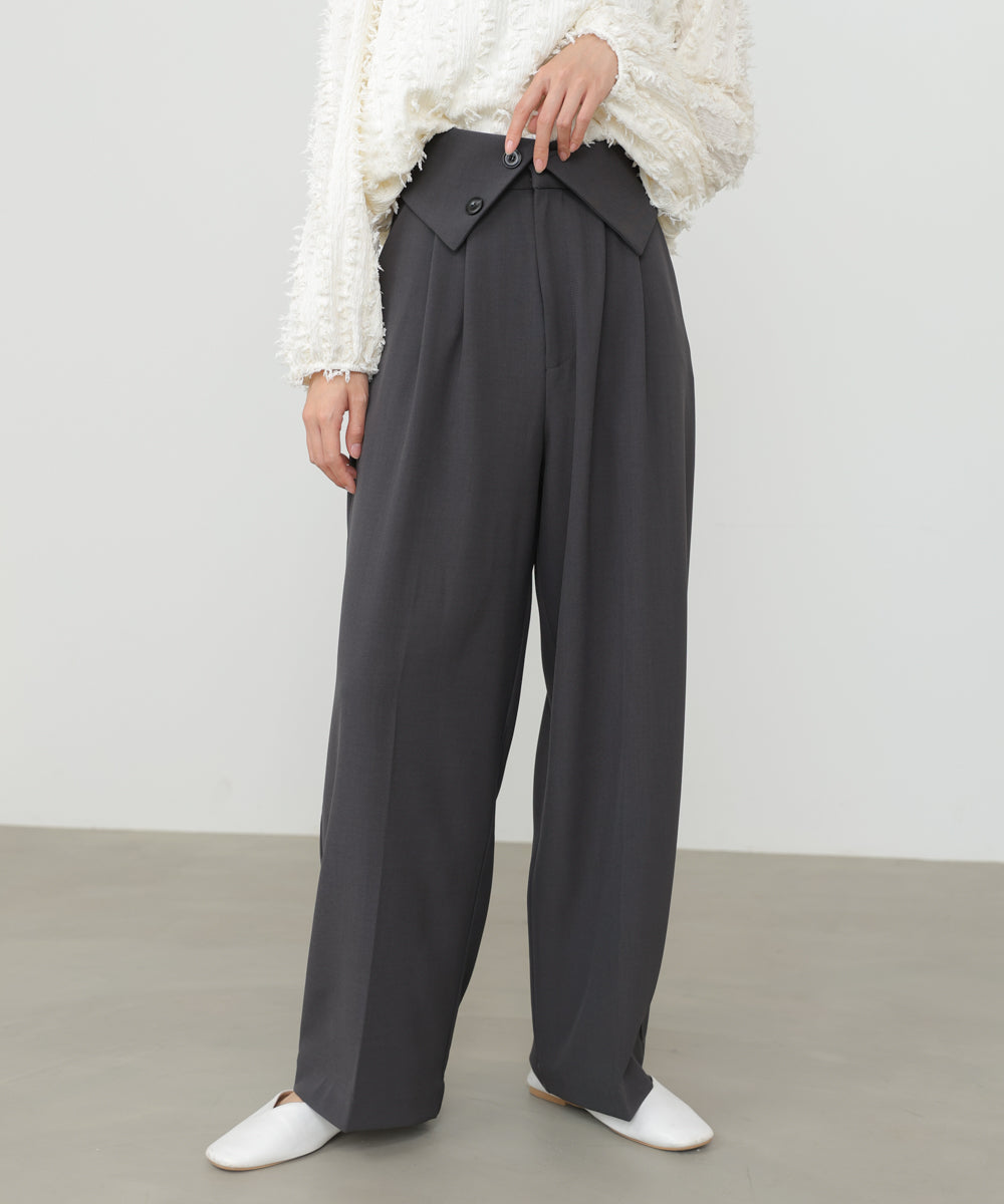 ウエストフラップ釦ワイドタックパンツ