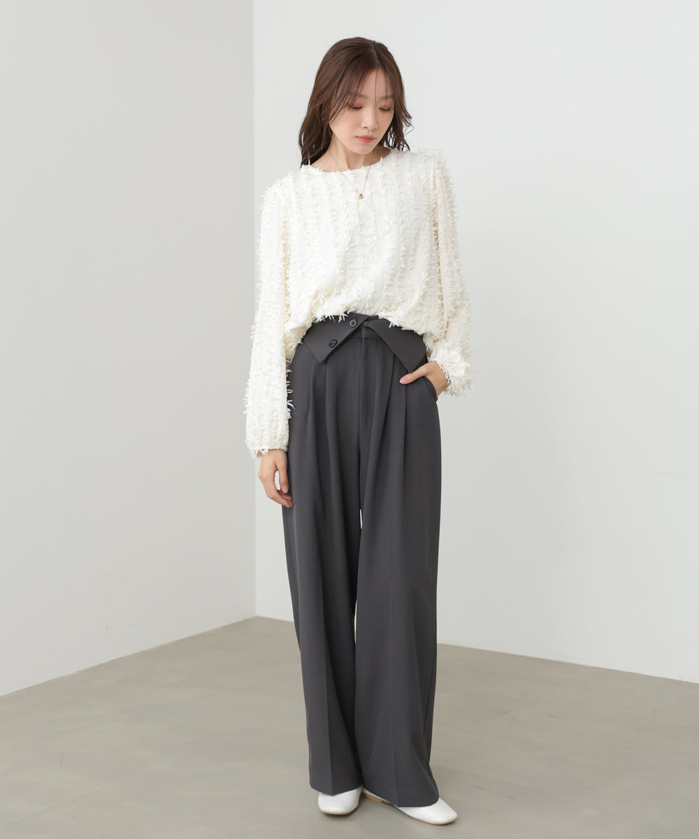 ウエストフラップ釦ワイドタックパンツ