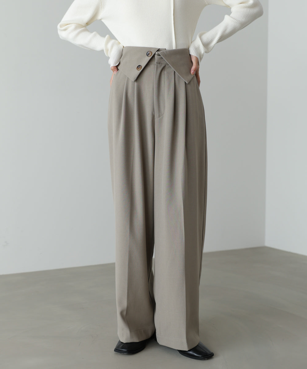 ウエストフラップ釦ワイドタックパンツ