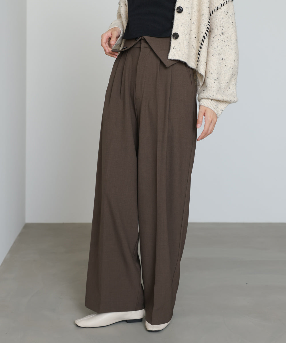 ウエストフラップ釦ワイドタックパンツ