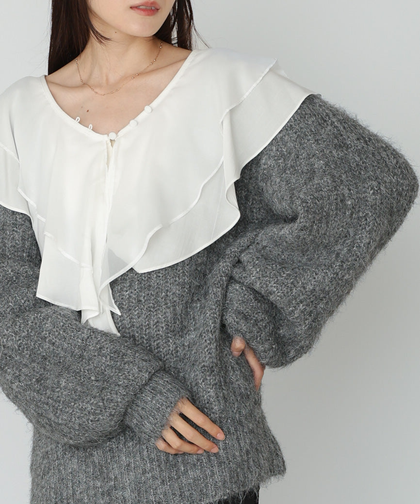 ワイドVネックルーズニットプルオーバー