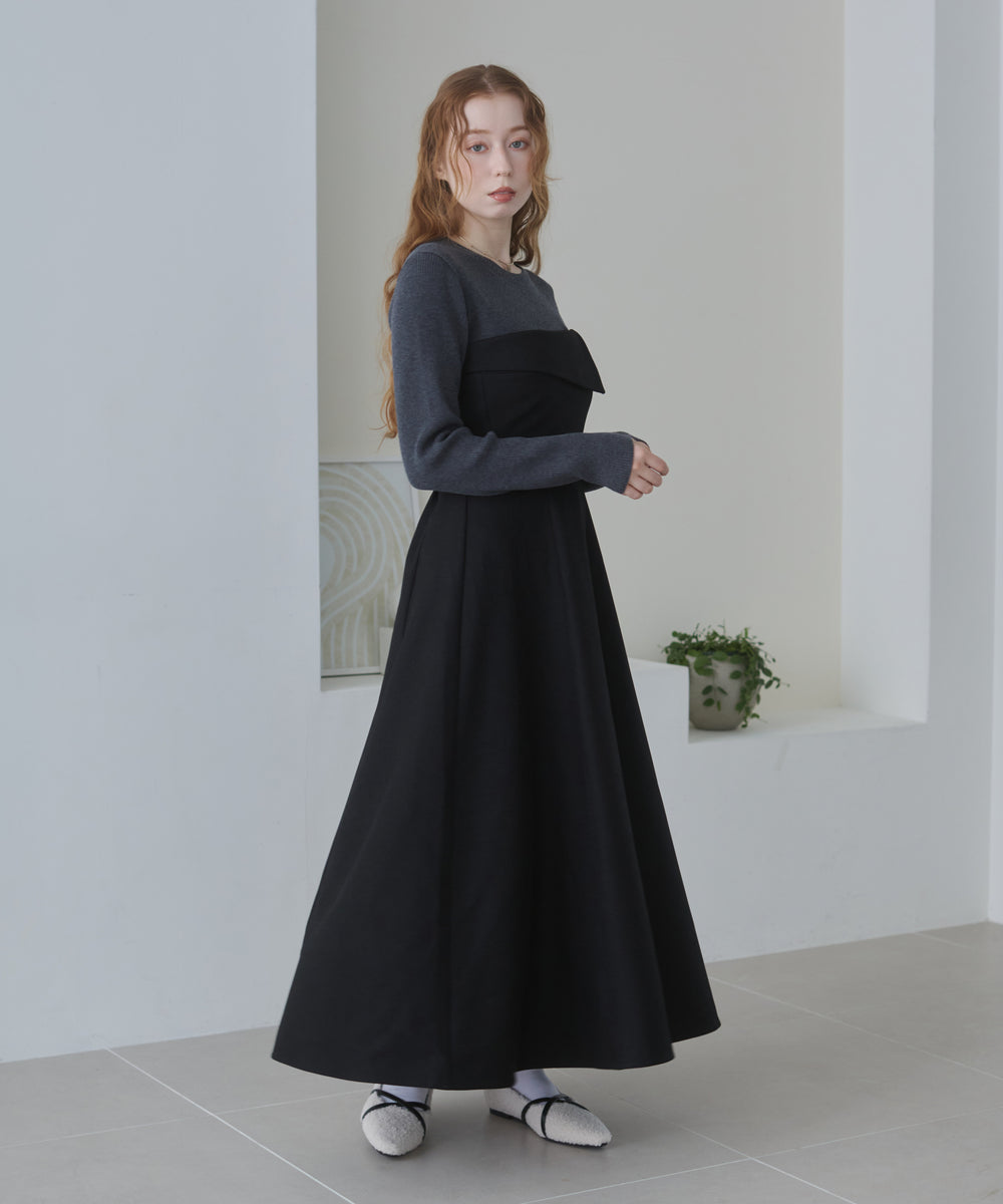 【選べるネック】レイヤード風ドッキングニットワンピ