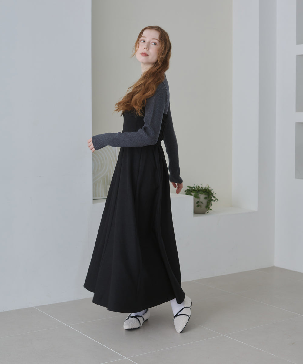 【選べるネック】レイヤード風ドッキングニットワンピ