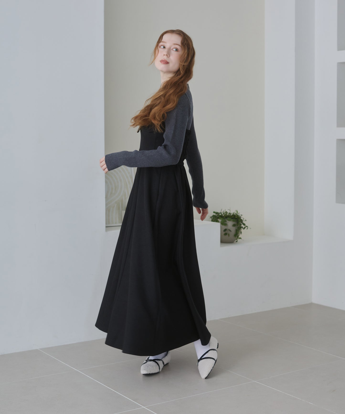 【選べるネック】レイヤード風ドッキングニットワンピ