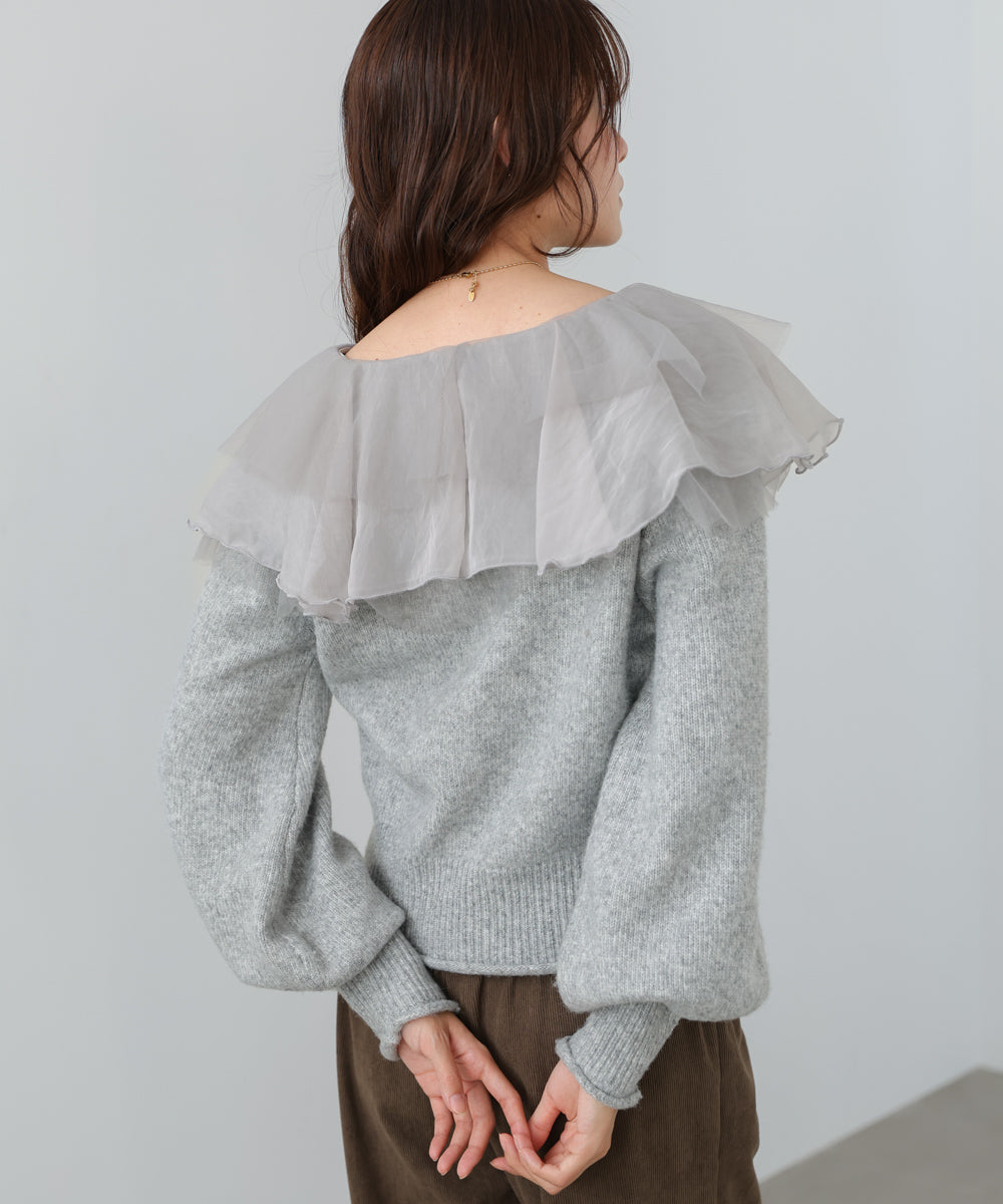 チュールラッフルカラーニットトップス
