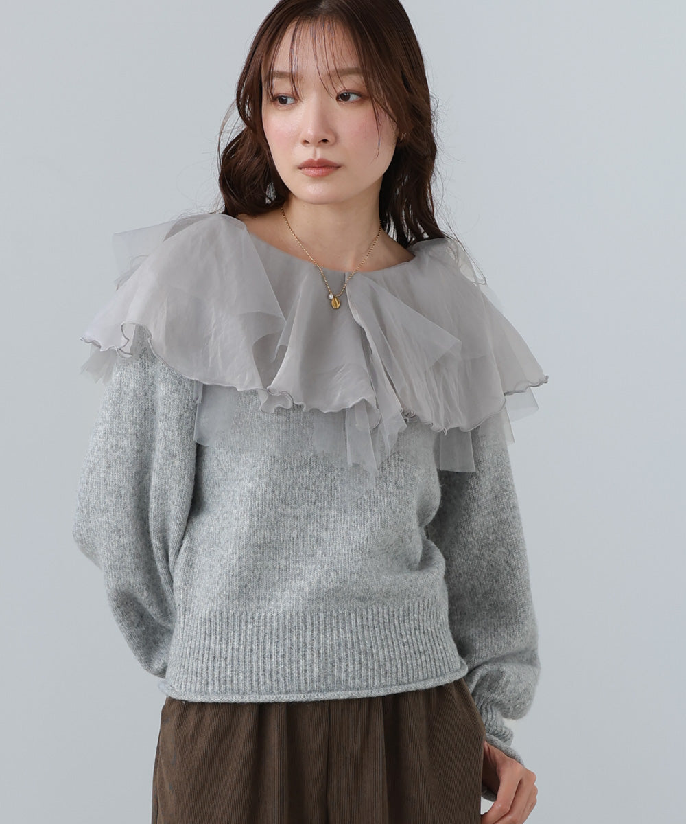 チュールラッフルカラーニットトップス