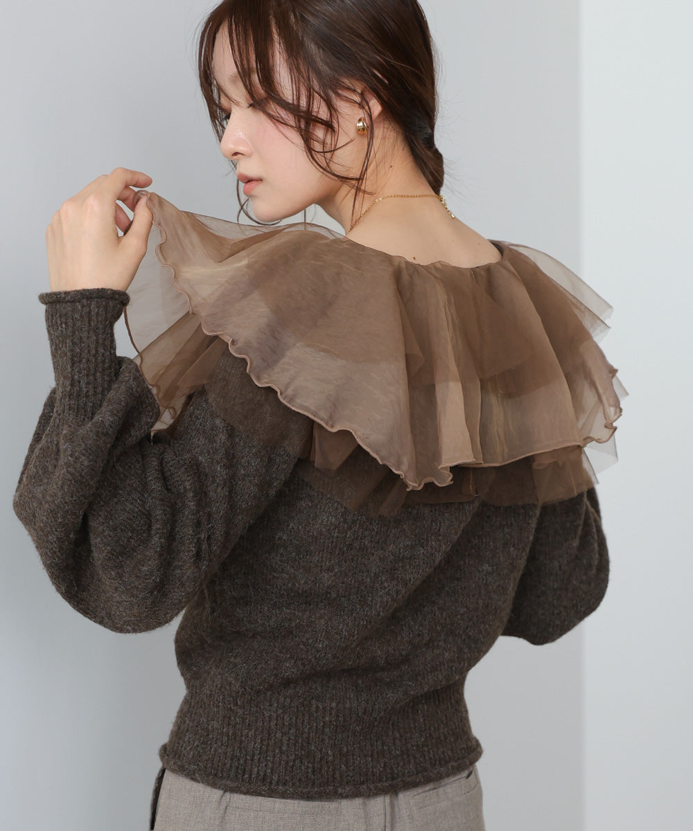 チュールラッフルカラーニットトップス