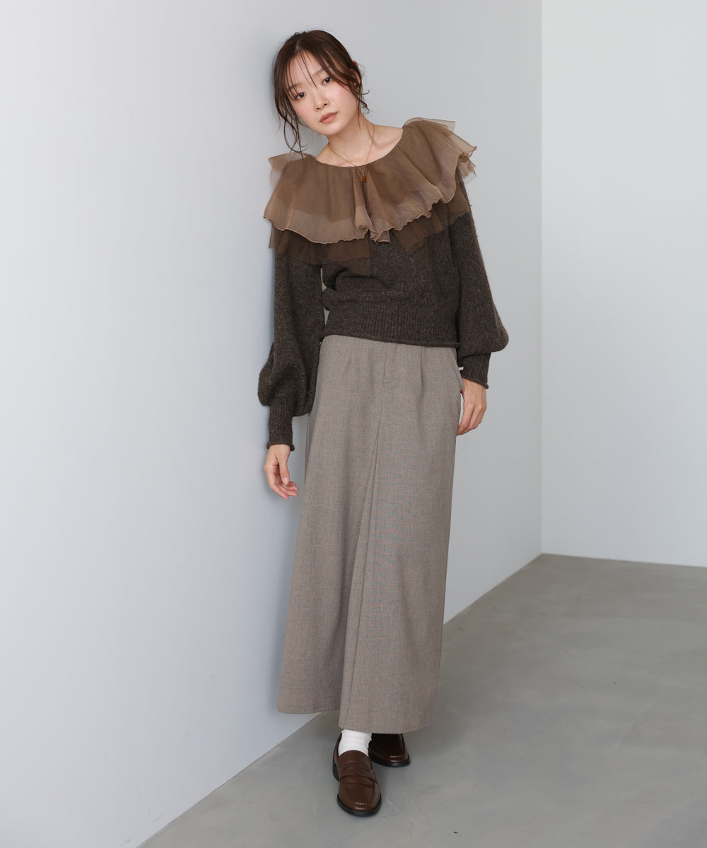 チュールラッフルカラーニットトップス