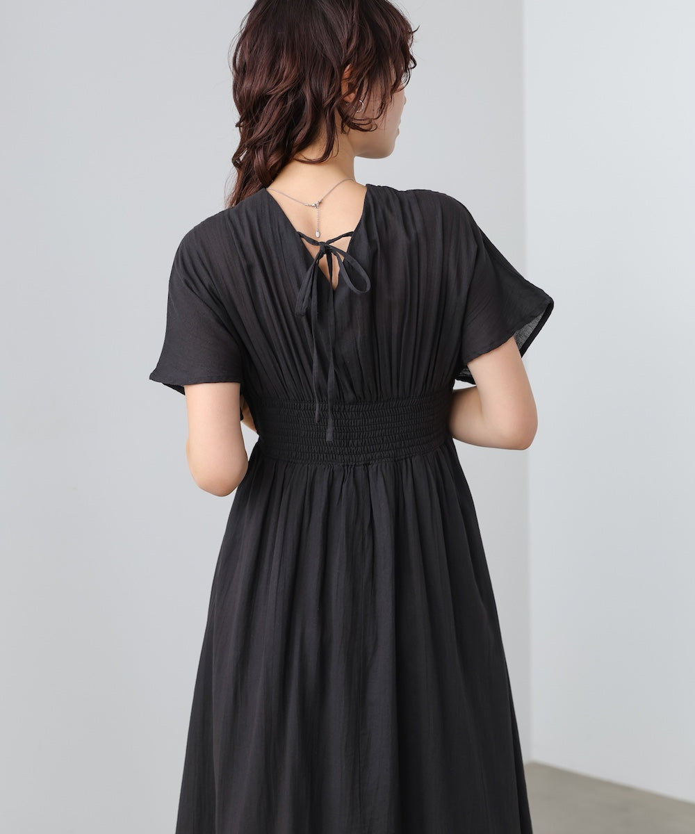 【選べるサイズ展開】テープ刺繍ピンタックレースワンピース