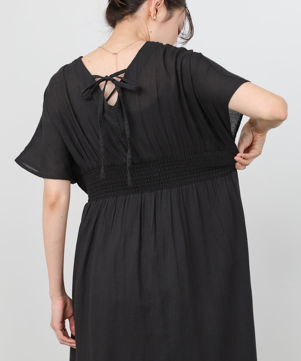 【選べるサイズ展開】テープ刺繍ピンタックレースワンピース