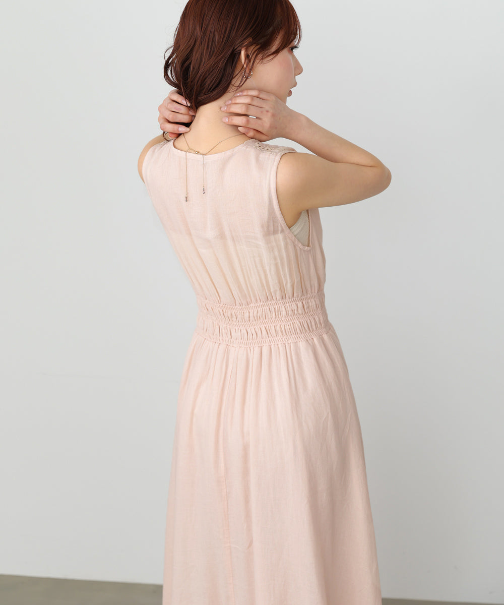 【選べるサイズ展開】スカラップ刺繍ウエストギャザーワンピース