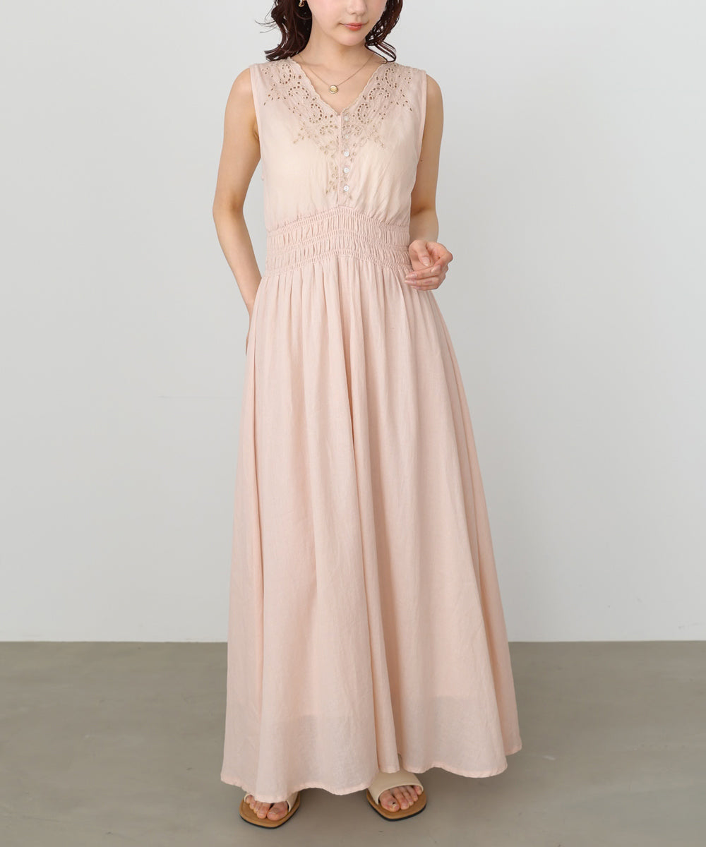 【選べるサイズ展開】スカラップ刺繍ウエストギャザーワンピース