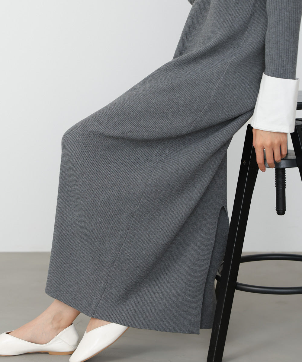 リブシャツ袖ニットカーディガン+リブニットワンピース