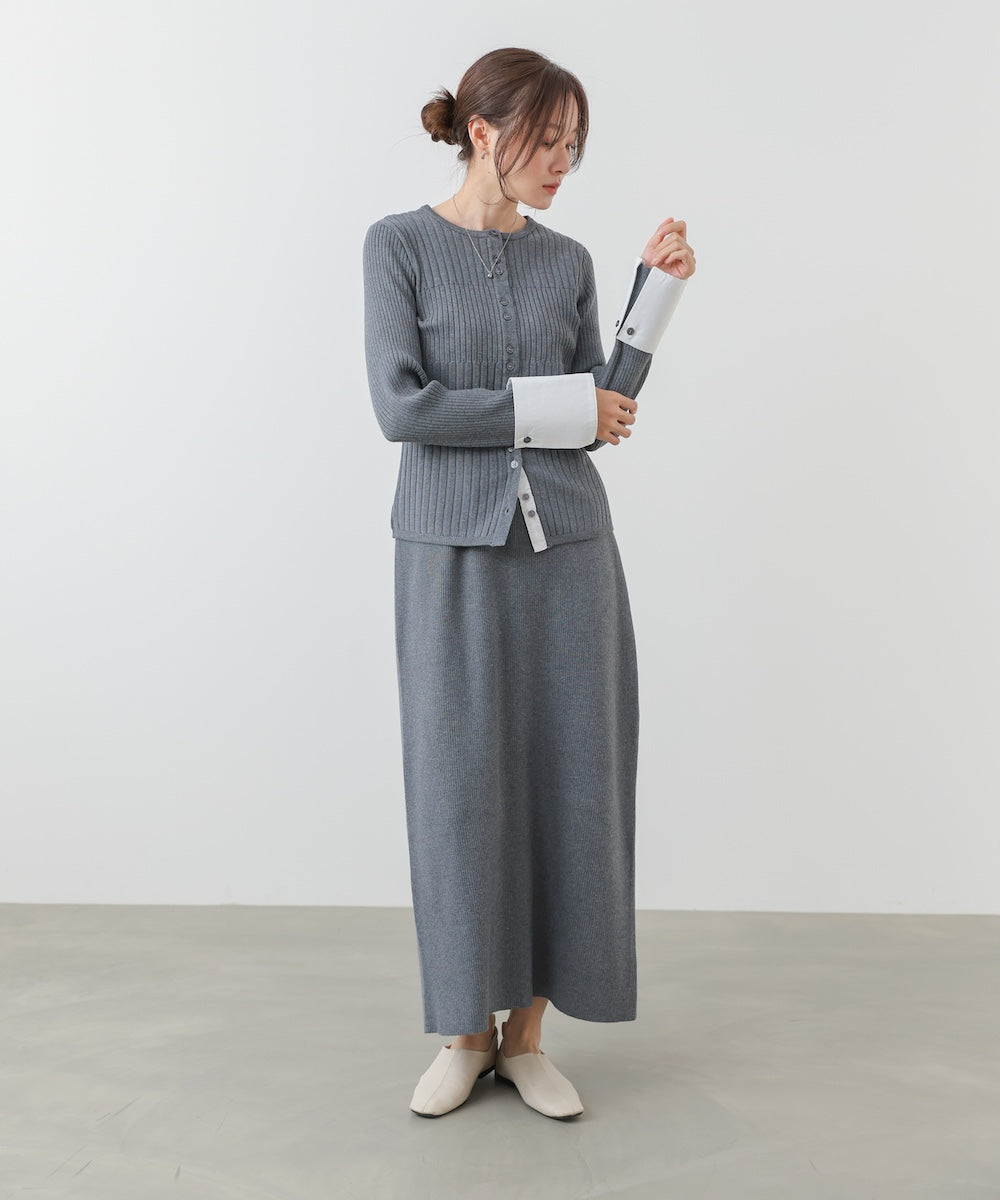 【2026SS】リブシャツ袖ニットカーディガン+リブニットワンピース