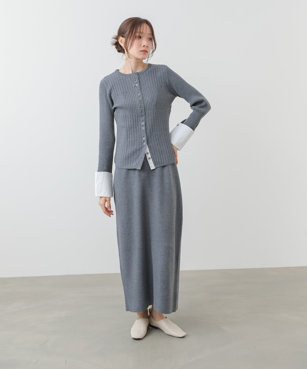 【2026SS】リブシャツ袖ニットカーディガン+リブニットワンピース