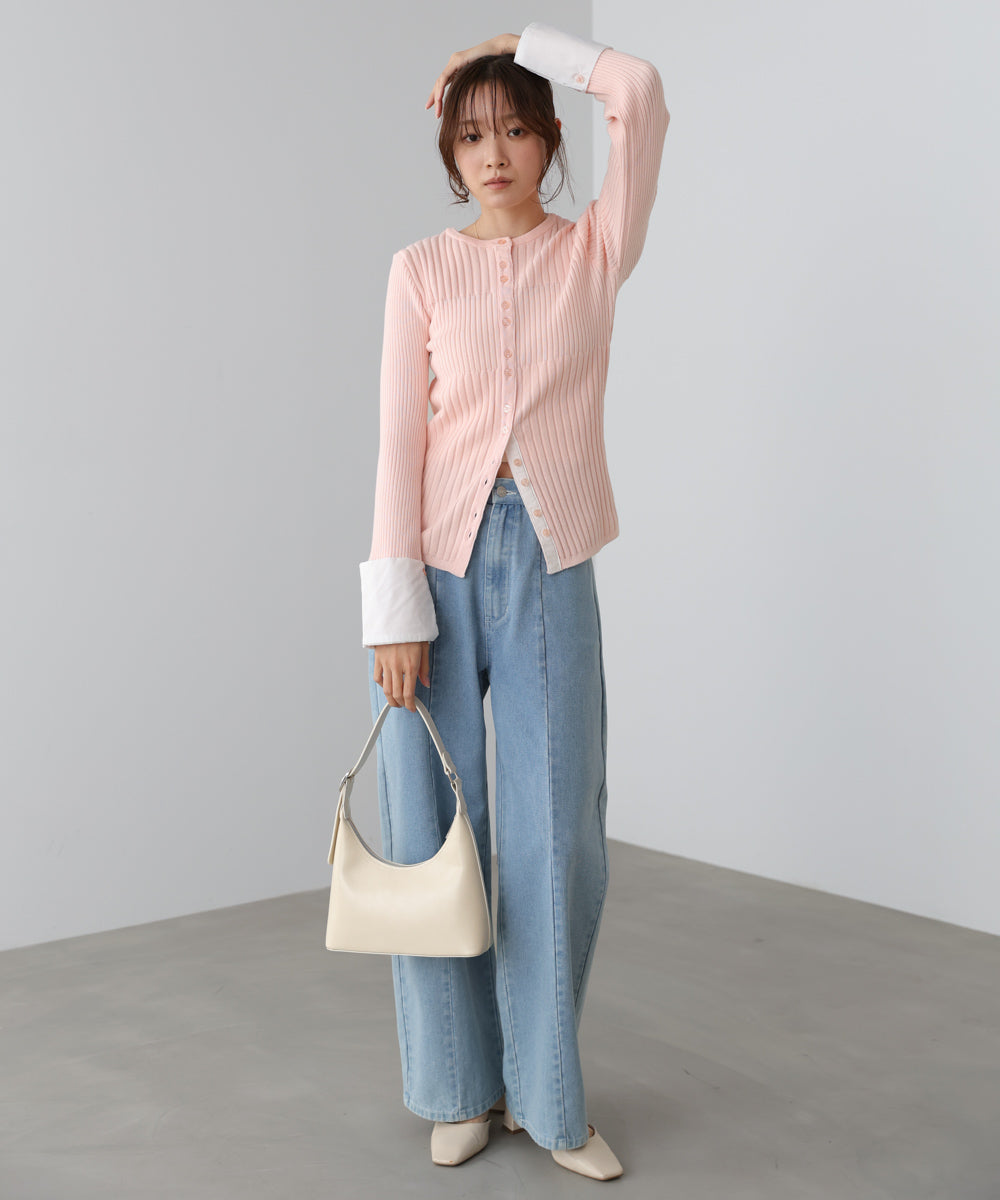 【2026SS】リブシャツ袖ニットカーディガン+リブニットワンピース