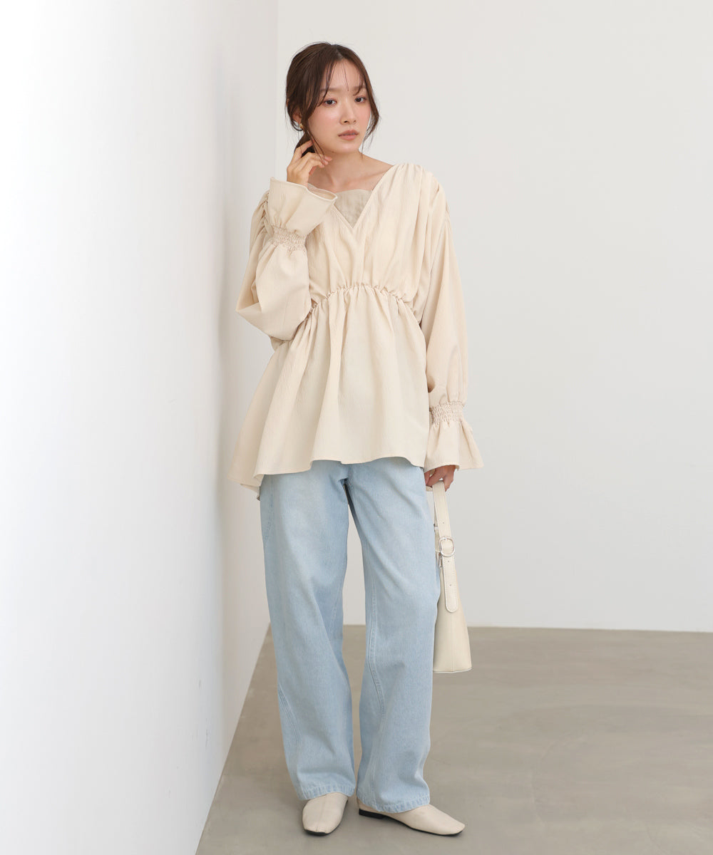 キャンディースリーブギャザーブラウス