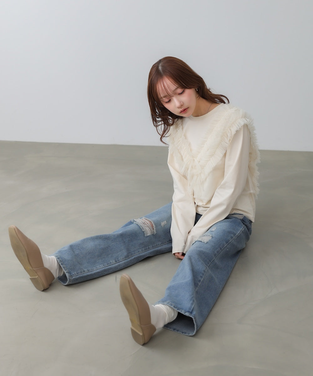 前後2WAYフリルチュールベスト+ベーシックカットソー