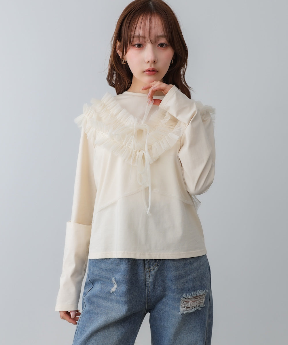 前後2WAYフリルチュールベスト+ベーシックカットソー