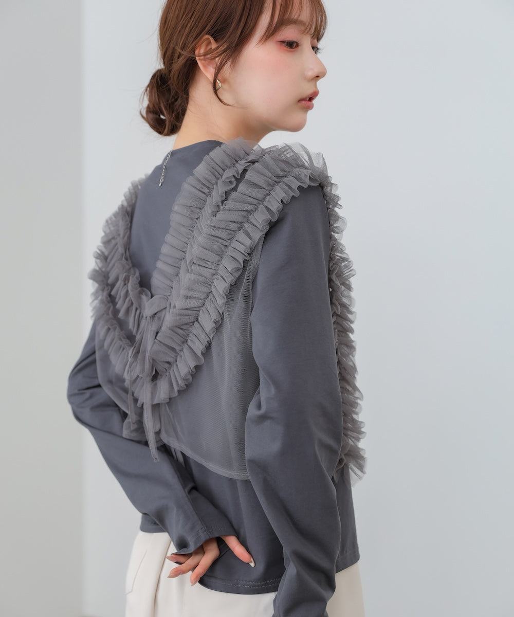 前後2WAYフリルチュールベスト+ベーシックカットソー