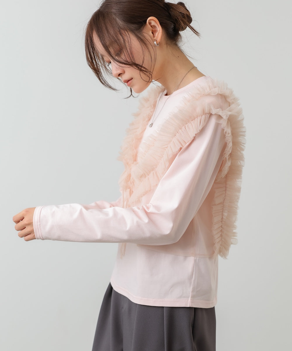 前後2WAYフリルチュールベスト+ベーシックカットソー