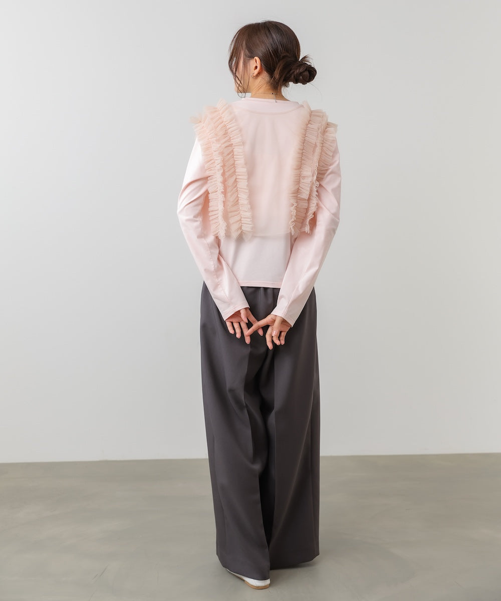 前後2WAYフリルチュールベスト+ベーシックカットソー