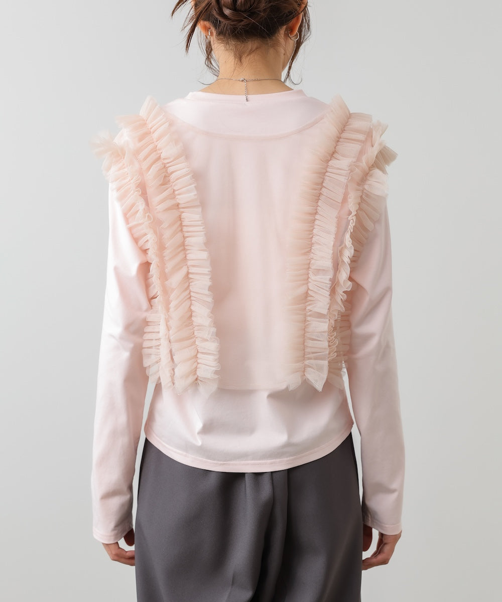 前後2WAYフリルチュールベスト+ベーシックカットソー