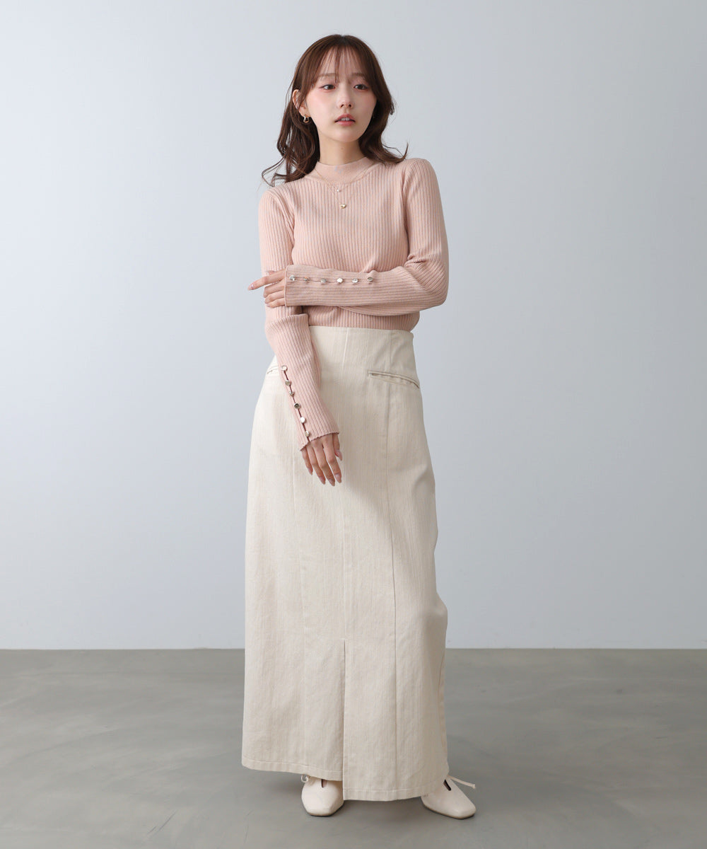 【2026SS】袖ボタンハイネックリブニットトップス