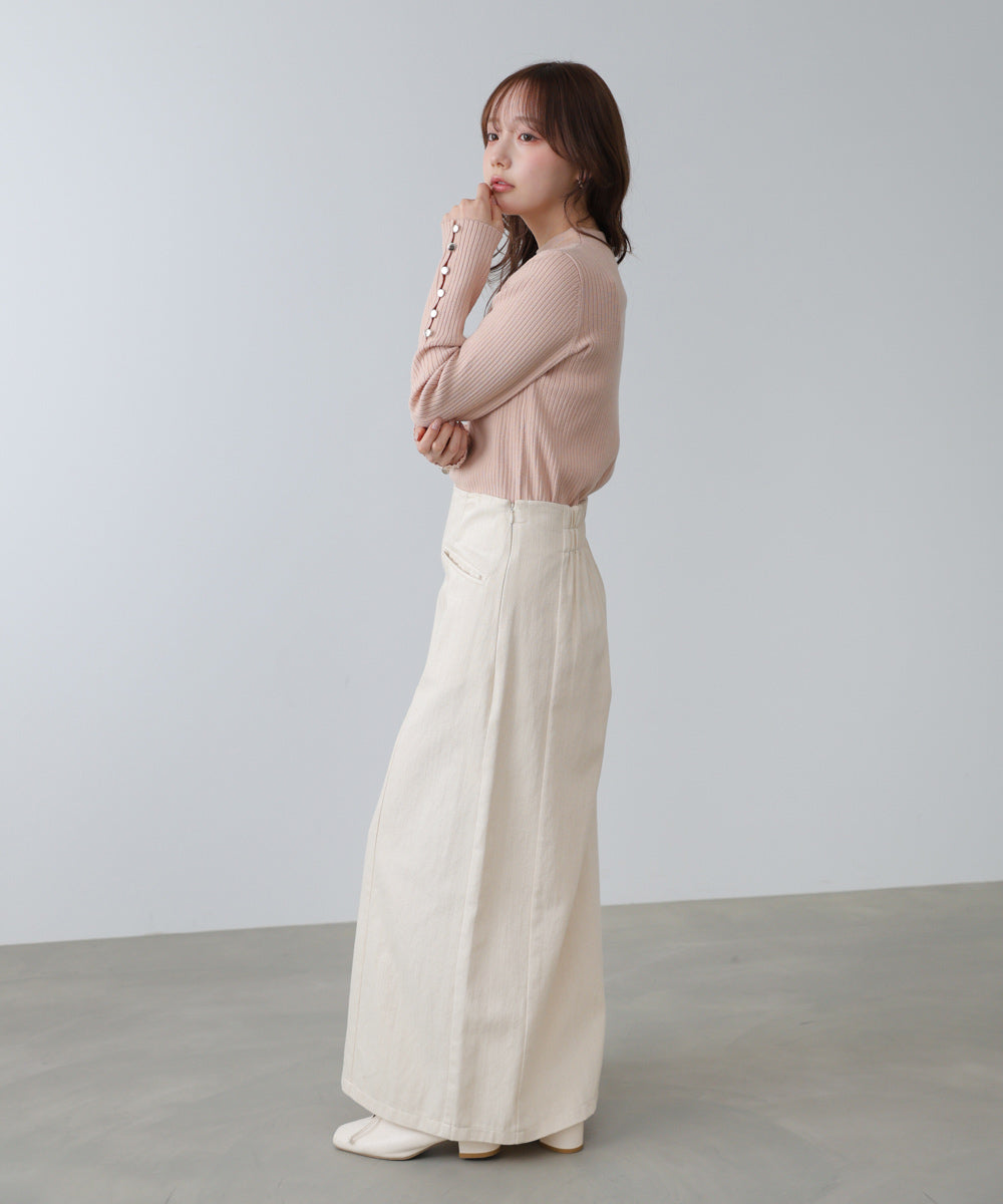 【2026SS】袖ボタンハイネックリブニットトップス