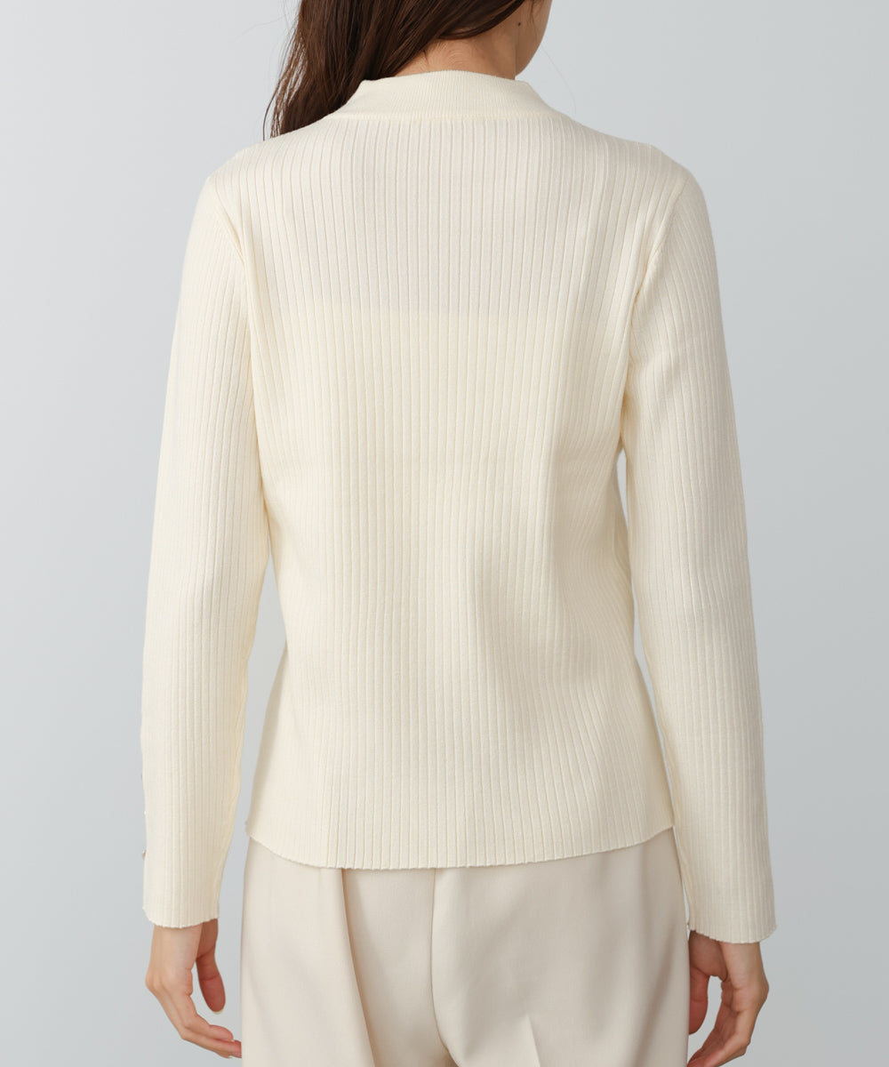 【2026SS】袖ボタンハイネックリブニットトップス