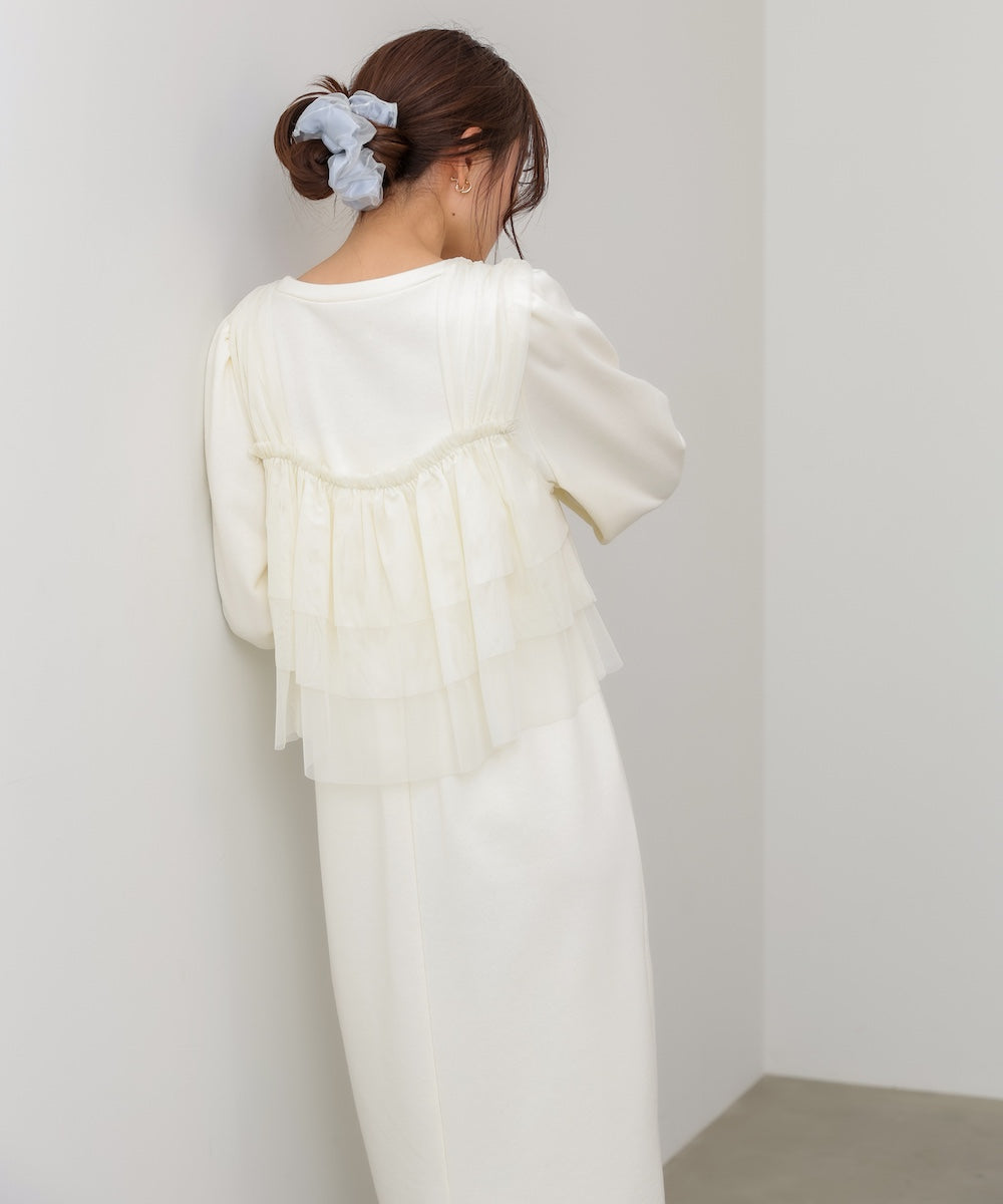 【選べるサイズ展開】ティアードチュールキャミ+スウェットワンピースSET