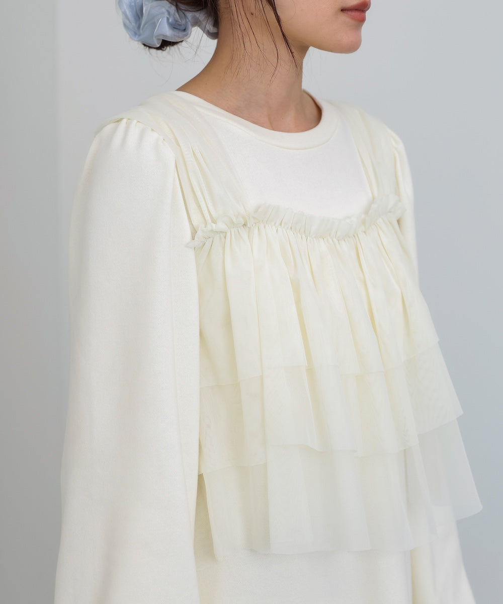 【選べるサイズ展開】ティアードチュールキャミ+スウェットワンピースSET