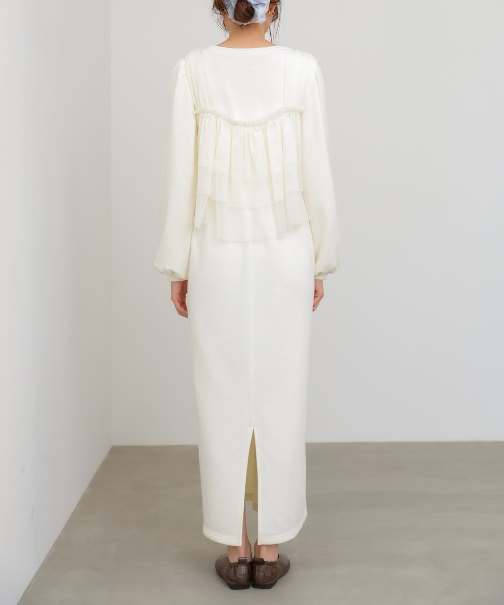 【選べるサイズ展開】ティアードチュールキャミ+スウェットワンピースSET