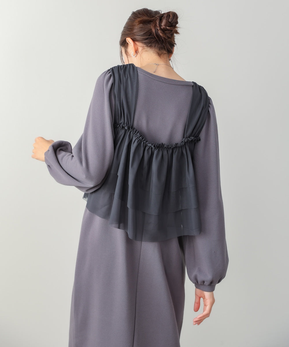 【選べるサイズ展開】ティアードチュールキャミ+スウェットワンピースSET