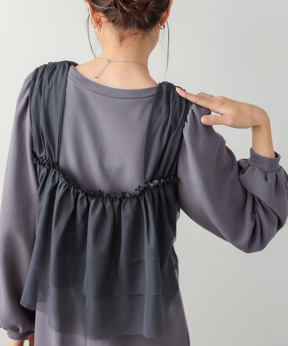 【選べるサイズ展開】ティアードチュールキャミ+スウェットワンピースSET