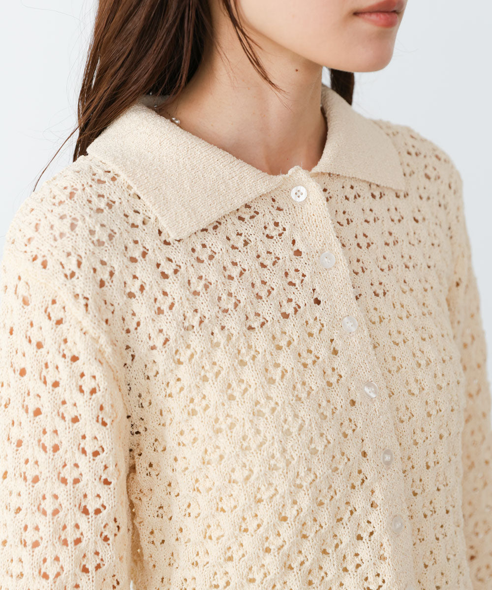 【2026SS】透かし編み裾チュールカーディガン