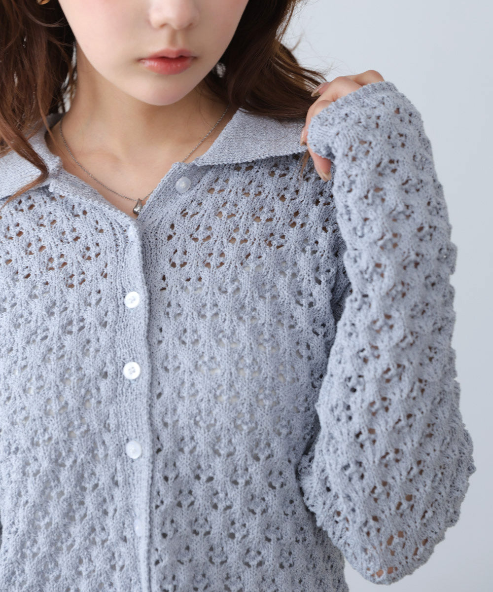 【2026SS】透かし編み裾チュールカーディガン