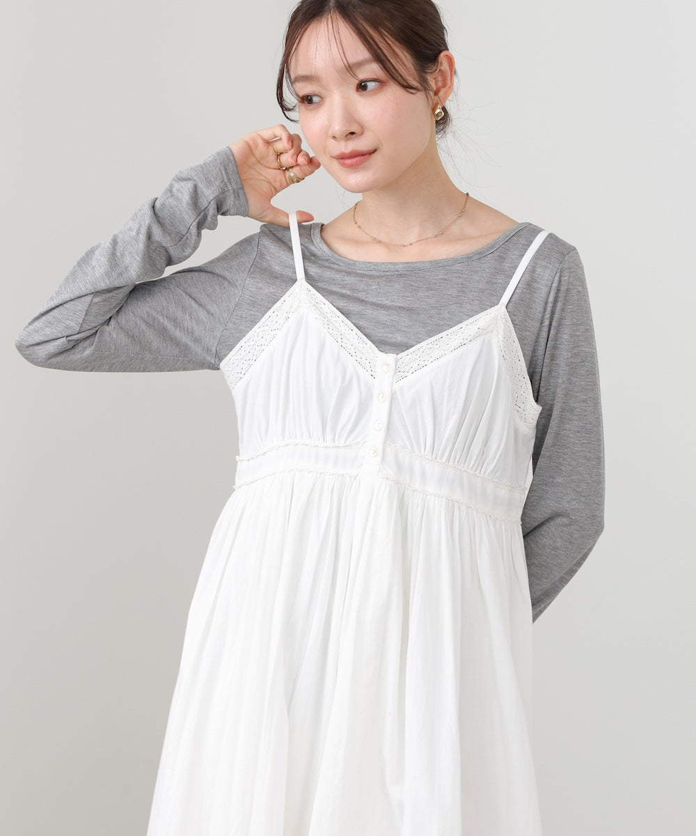 【選べるサイズ展開】レース切り替えフレアキャミワンピース