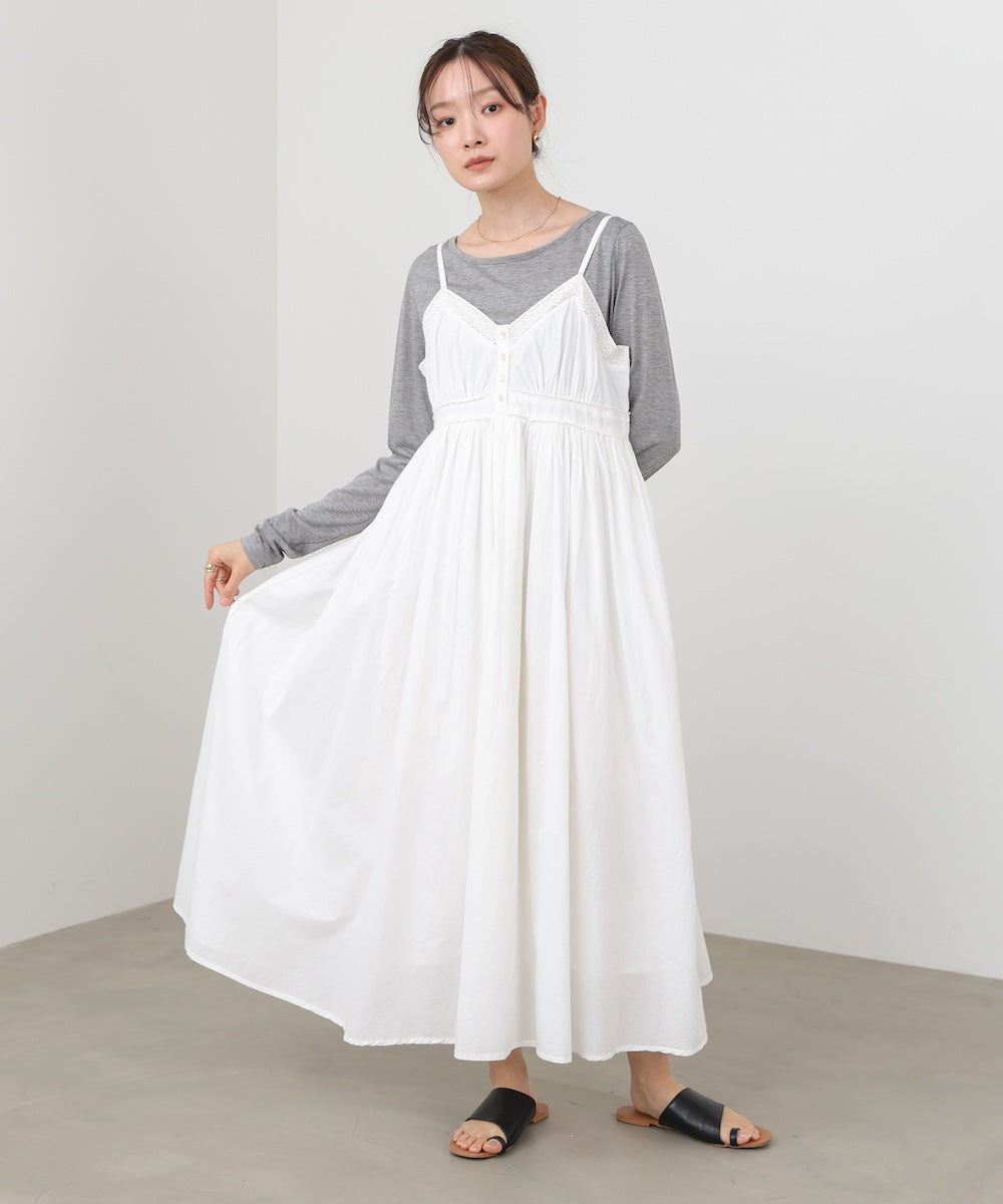 【選べるサイズ展開】レース切り替えフレアキャミワンピース