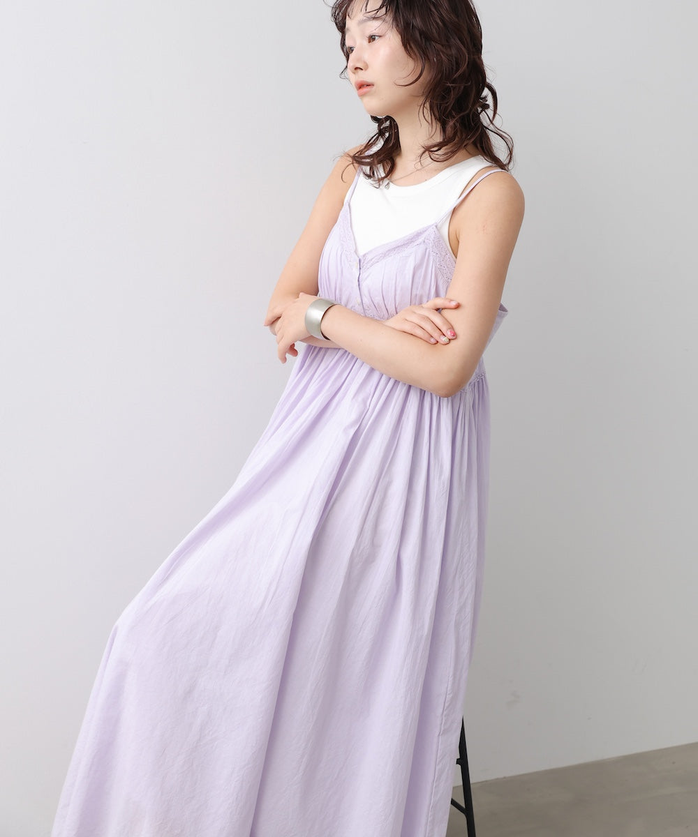 【選べるサイズ展開】レース切り替えフレアキャミワンピース