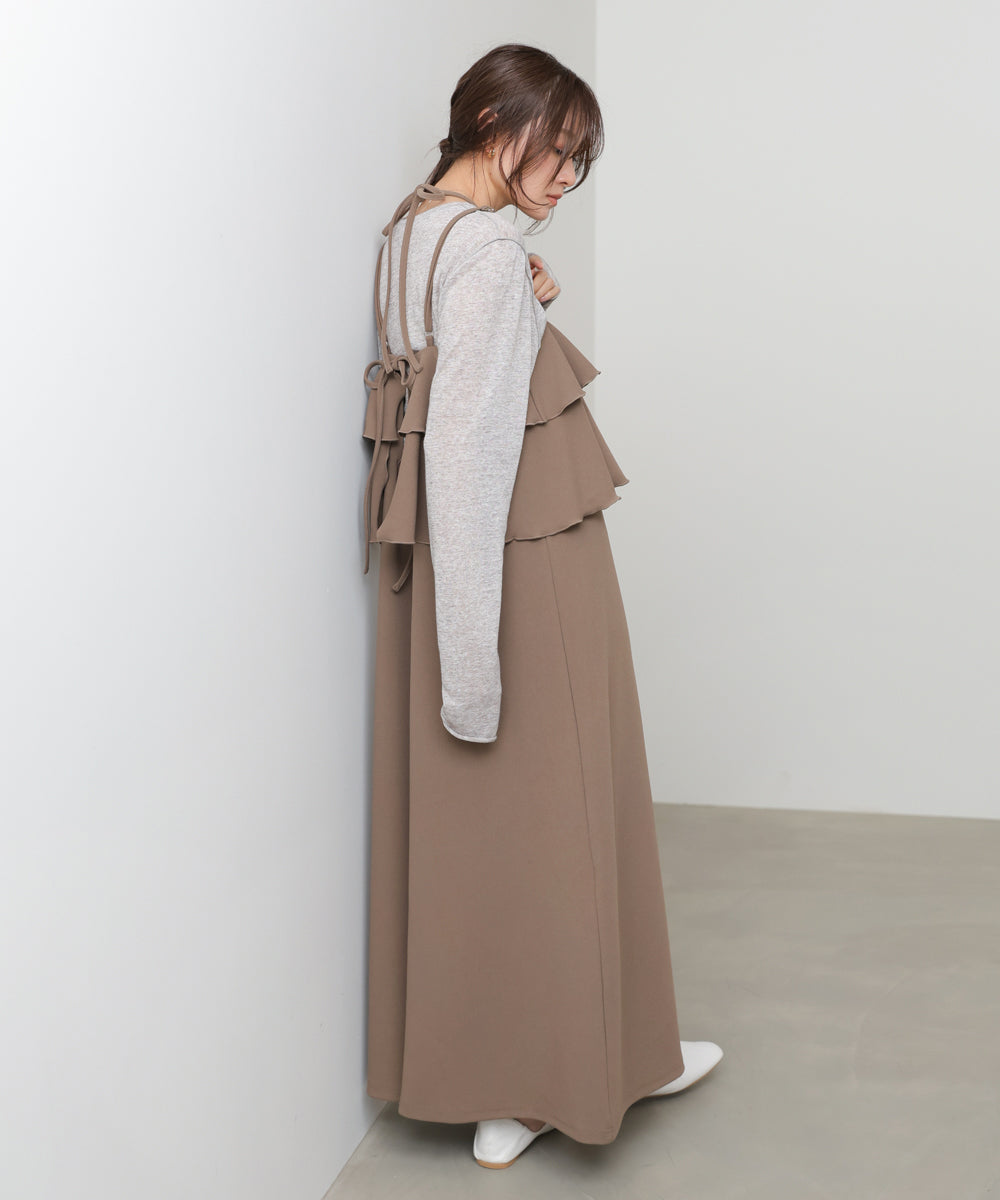 【選べるサイズ/イージーケア】ティアードキャミワンピース【イージージョーゼットシリーズ】