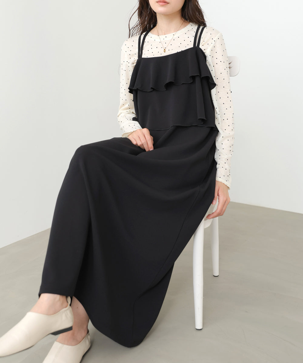 【選べるサイズ/イージーケア】ティアードキャミワンピース【イージージョーゼットシリーズ】