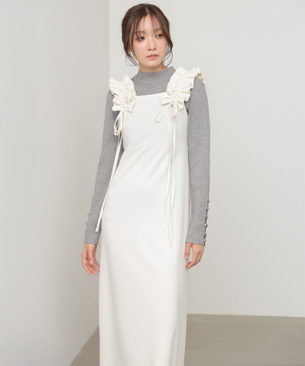 【選べるサイズ/イージーケア】ショルダーギャザーワンピース【イージージョーゼットシリーズ】