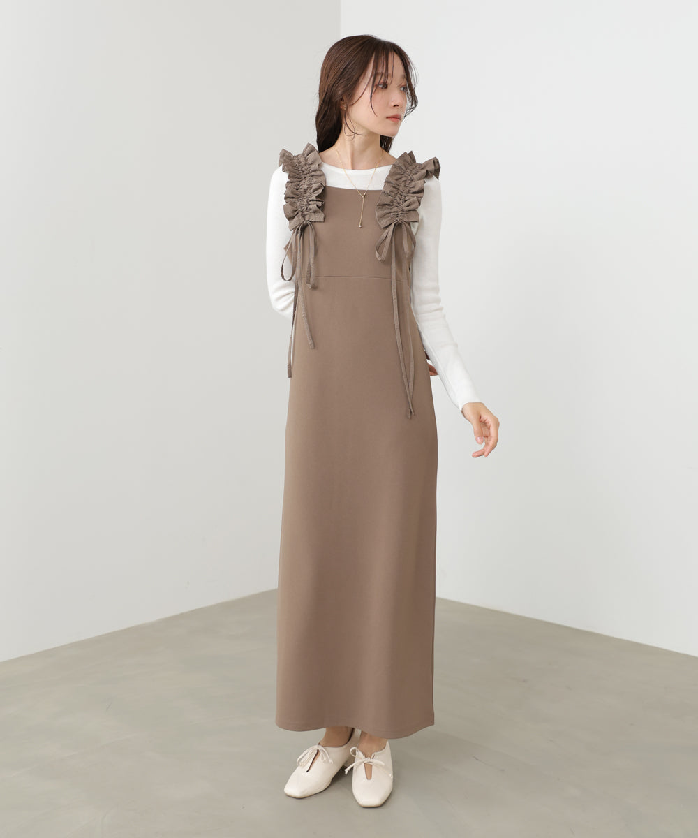 【選べるサイズ/イージーケア】ショルダーギャザーワンピース【イージージョーゼットシリーズ】