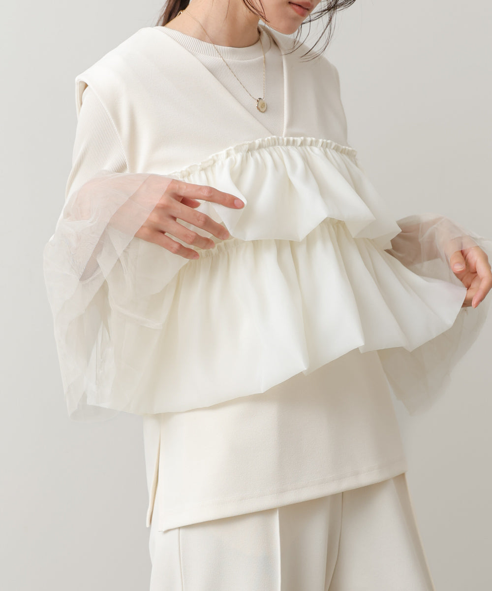 【選べるサイズ/イージーケア】ティアードベスト+パンツSET【イージージョーゼットシリーズ】