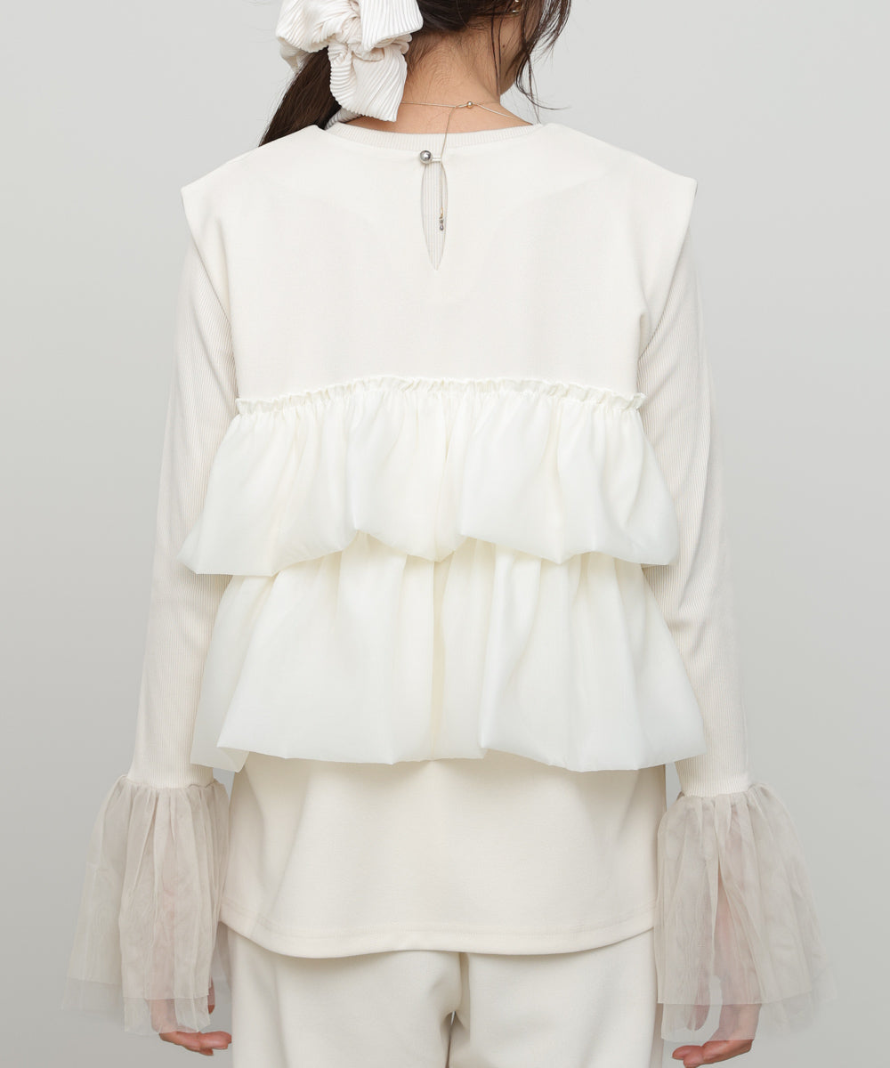 【選べるサイズ/イージーケア】ティアードベスト+パンツSET【イージージョーゼットシリーズ】