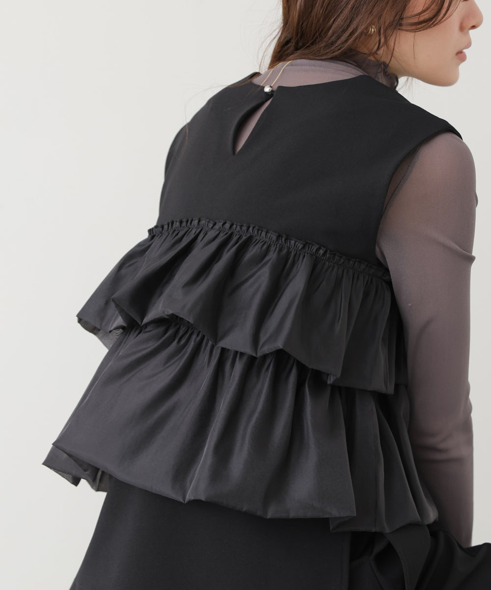 【選べるサイズ/イージーケア】ティアードベスト+パンツSET【イージージョーゼットシリーズ】