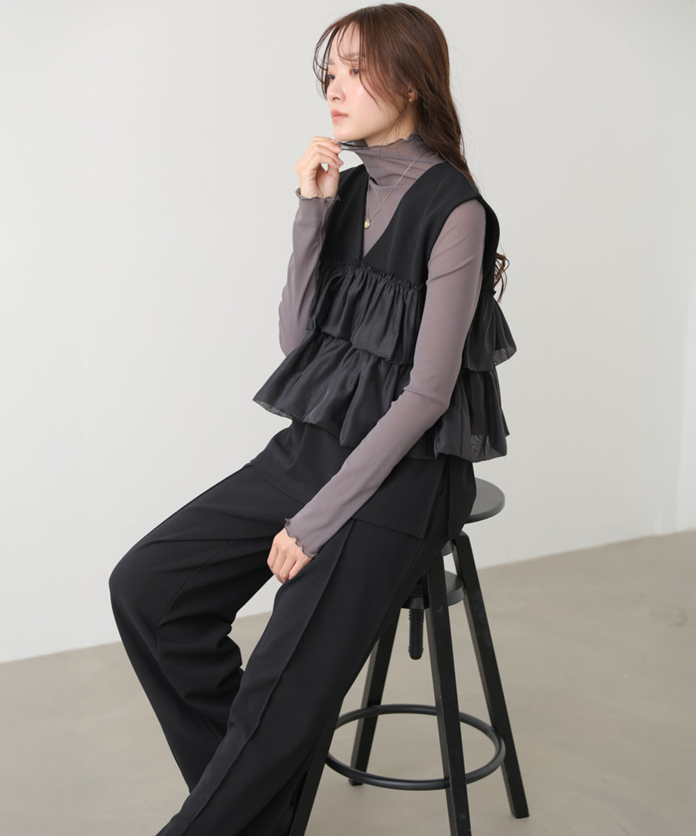 【選べるサイズ/イージーケア】ティアードベスト+パンツSET【イージージョーゼットシリーズ】