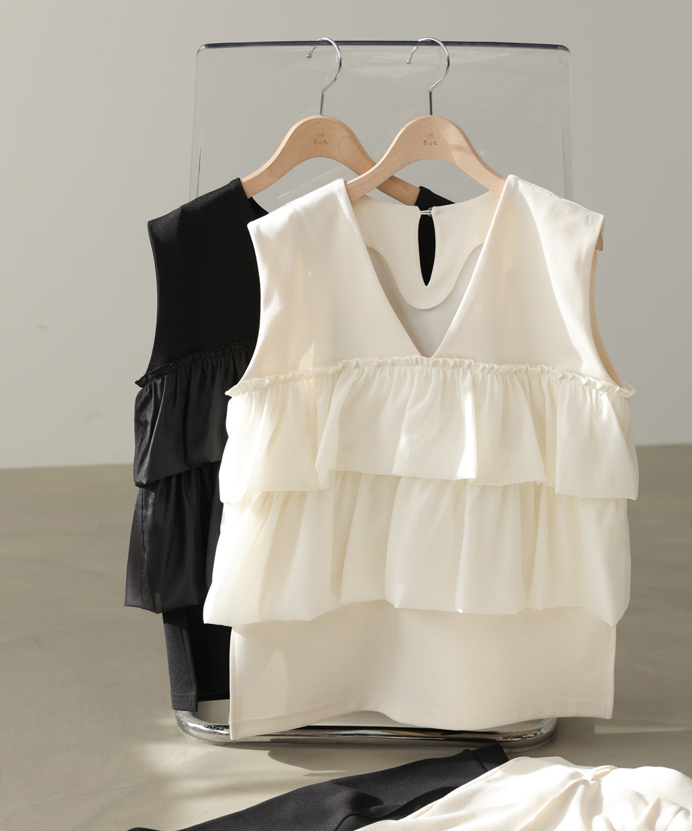 【選べるサイズ/イージーケア】ティアードベスト+パンツSET【イージージョーゼットシリーズ】