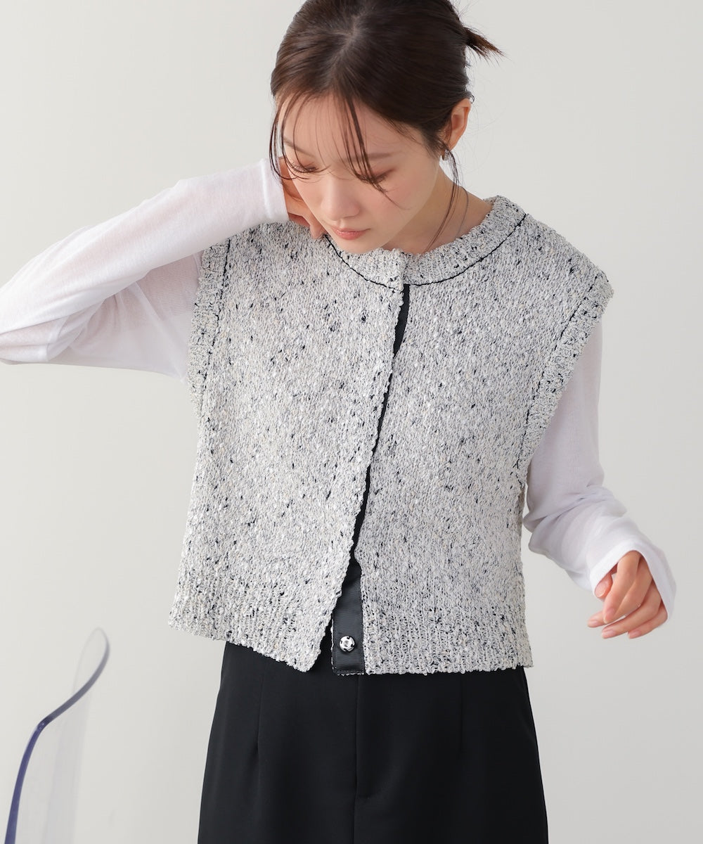 MIX編みラインニットトップス